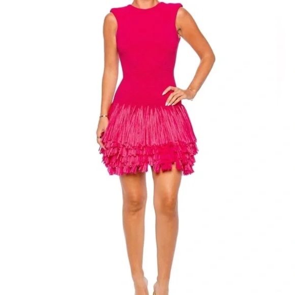 Aje Dresses & Skirts - Aje. Rushes Raffia Fringe Knit Mini Dress - Pink S